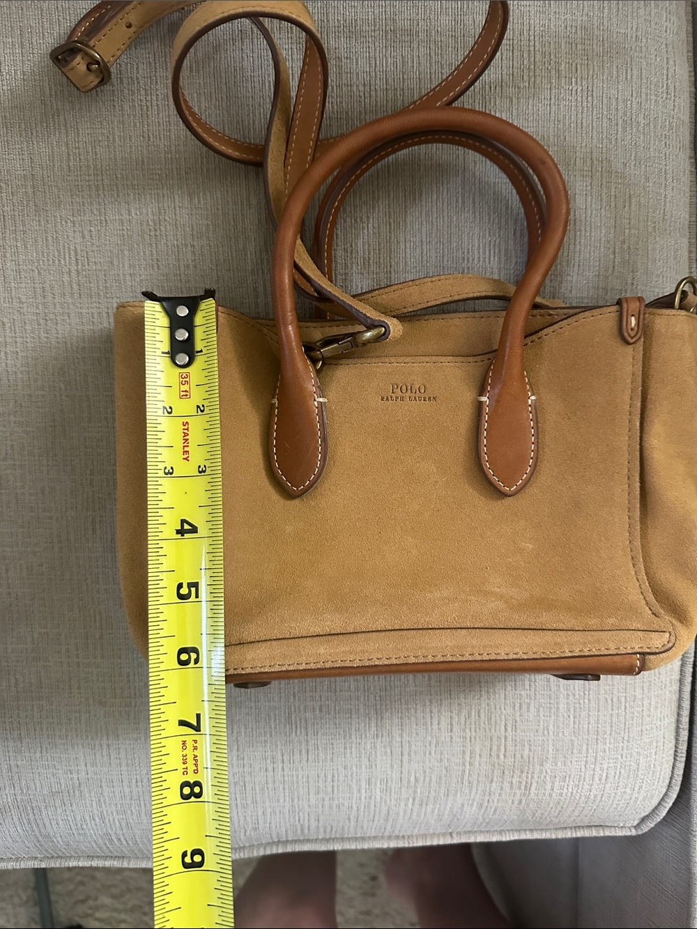 Polo by Ralph Lauren Tan Suede Satchel with Brown Leather Trim - Picture 12 of 12